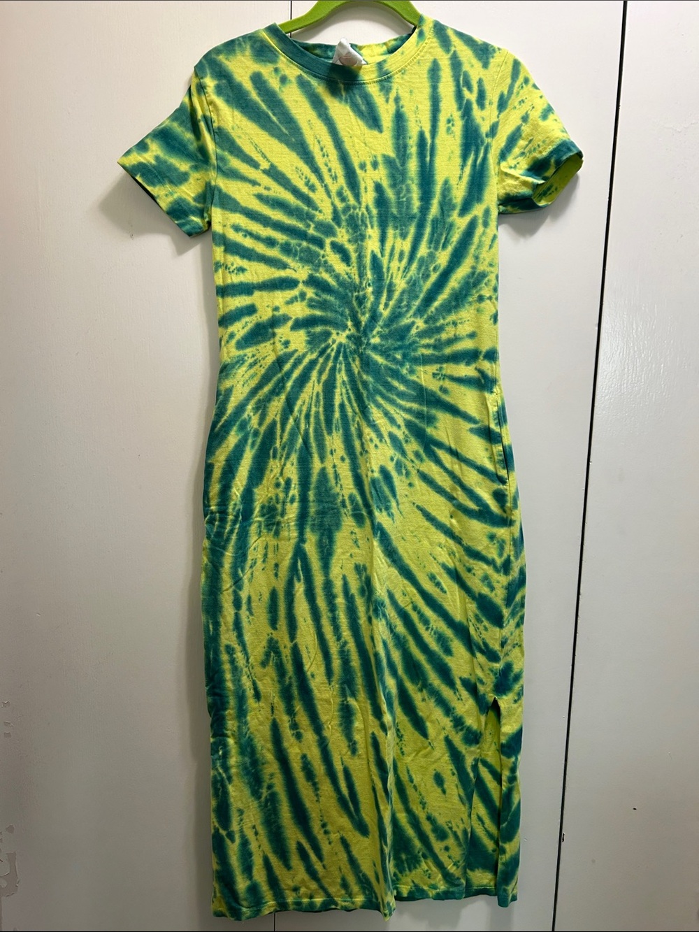 Anthropologie Yellow and Green Spiral Tie-Dye Maxi Dress